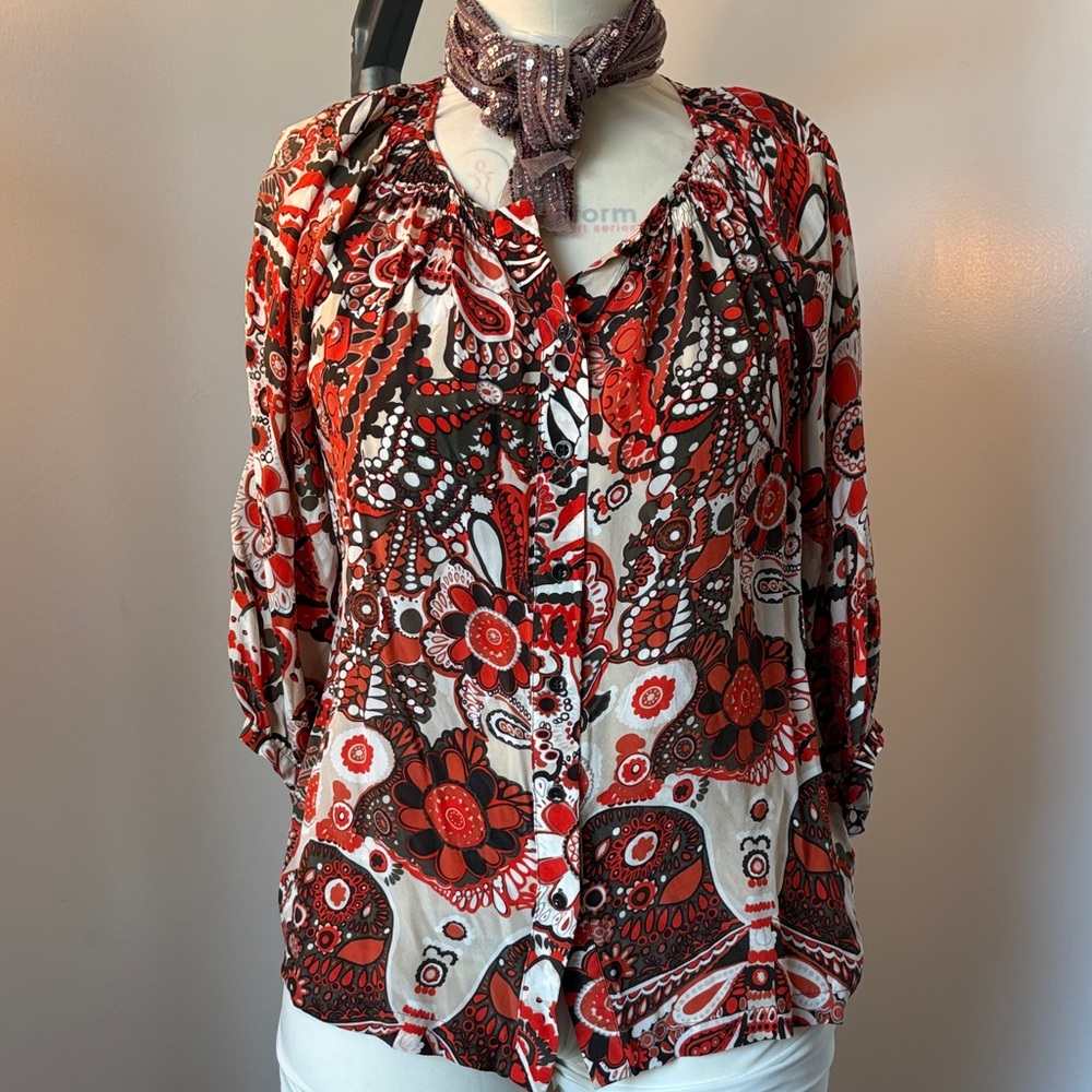 Banana Republic Red and Black Floral Blouse